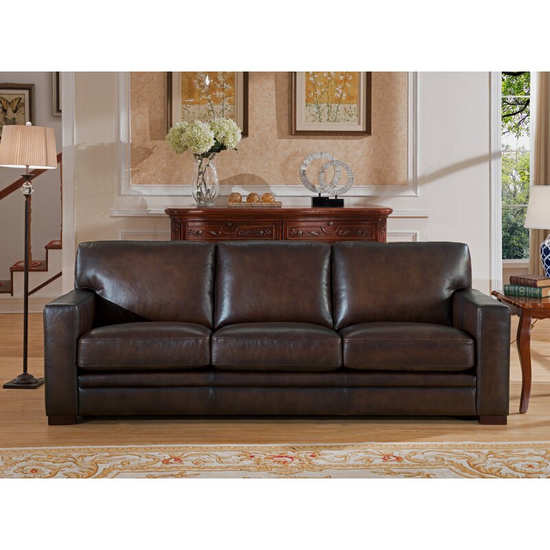 World Menagerie Mcdonald Genuine Leather 96" Square Arm Sofa & Reviews